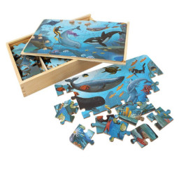 Puzzle 4 in 1 din lemn in cutie cu tematica – Animale marine