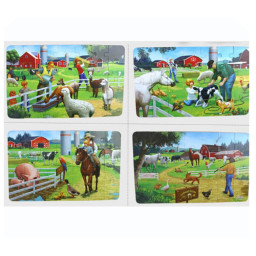 Puzzle 4 in 1 din lemn in cutie cu tematica – Animale de la ferma