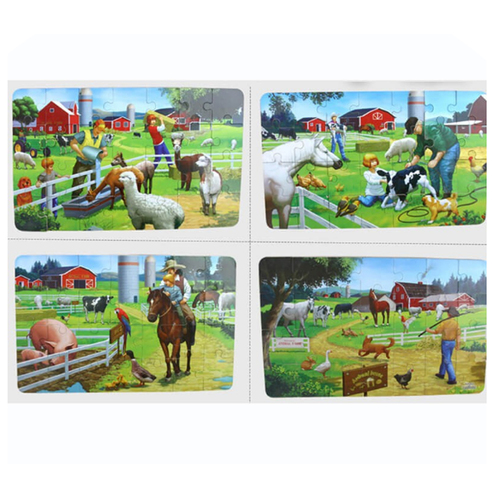 Puzzle 4 in 1 din lemn in cutie cu tematica – Animale de la ferma