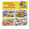 Puzzle 4 in 1 din lemn in cutie cu tematica – Vehicule santier