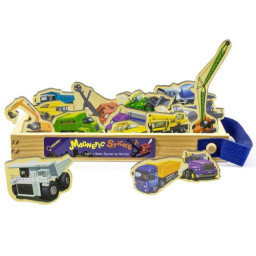 Set 23 de piese din lemn ilustrate cu vehicule constructii