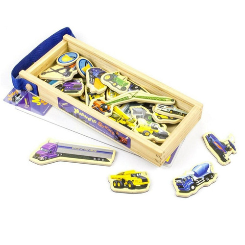 Set 23 de piese din lemn ilustrate cu vehicule constructii