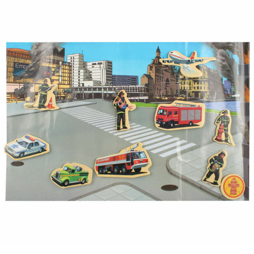 Set 23 de piese din lemn ilustrate cu vehicule interventie