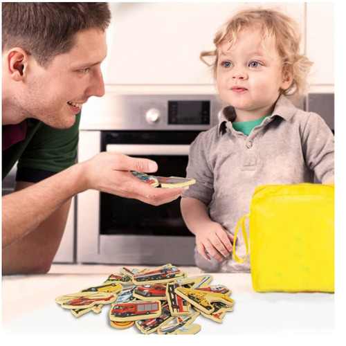 Set 23 de piese din lemn ilustrate cu vehicule interventie