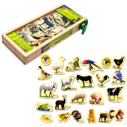 Set 23 de piese din lemn ilustrate cu animale