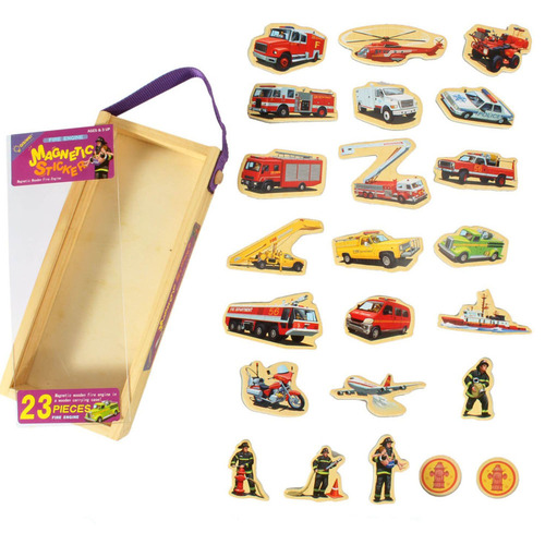 Set 23 de piese din lemn ilustrate cu vehicule interventie