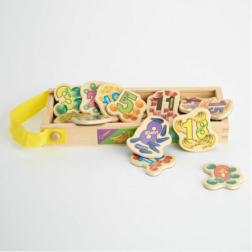 Set 23 de piese din lemn ilustrate cu numere, fructe si legume