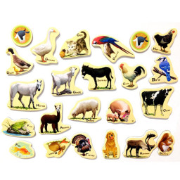 Set 23 de piese din lemn ilustrate cu animale