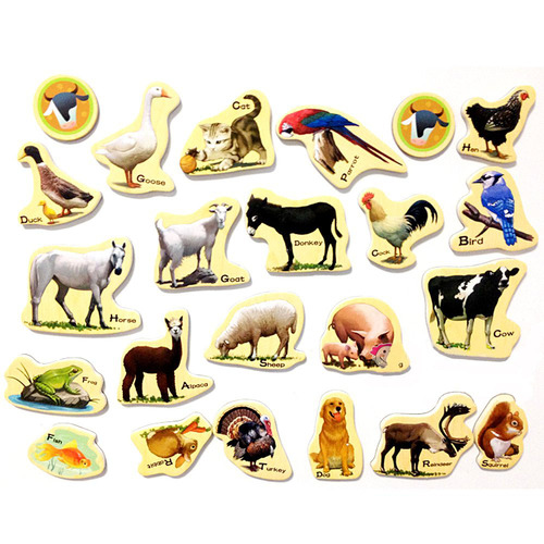 Set 23 de piese din lemn ilustrate cu animale