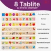 Joc Montessori RCO in limba romana/engleza, de clasificare, sortare si asociere, 88 piese, din lemn
