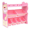 Organizator jucarii din lemn cu raft pentru carti si cutii de depozitare Onshine, Ursulet Roz