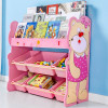 Organizator jucarii din lemn cu raft pentru carti si cutii de depozitare Onshine, Ursulet Roz