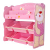 Organizator jucarii din lemn cu raft pentru carti si cutii de depozitare Onshine, Ursulet Roz
