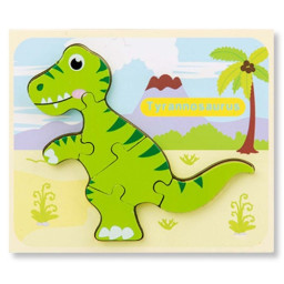 Puzzle din lemn 3D dinozaur Tyrannosaurus cu 6 piese, 18x 15 cm