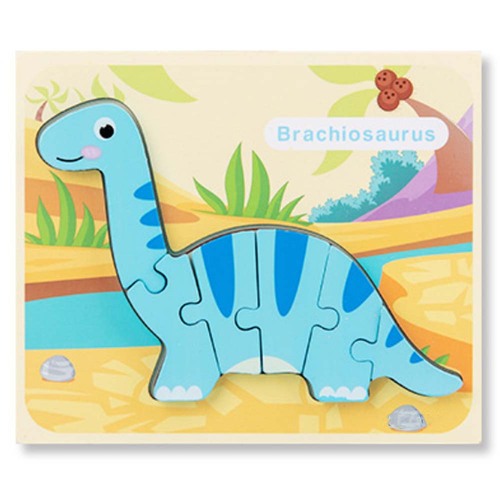 Puzzle din lemn 3D dinozaur Brachiosaurus cu 6 piese, 18x 15 cm