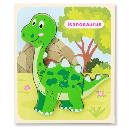 Puzzle din lemn 3D dinozaur Isanosaurus cu 6 piese, 18x 15 cm