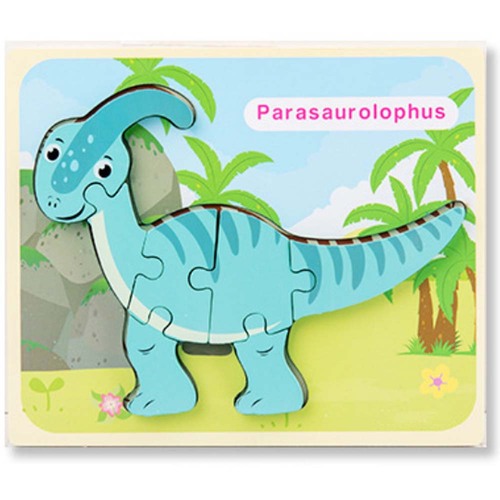 Puzzle din lemn 3D dinozaur Parasaurolophus cu 7 piese, 18x 15 cm