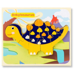 Puzzle din lemn 3D dinozaur Ankylosaurus cu 6 piese, 18x 15 cm