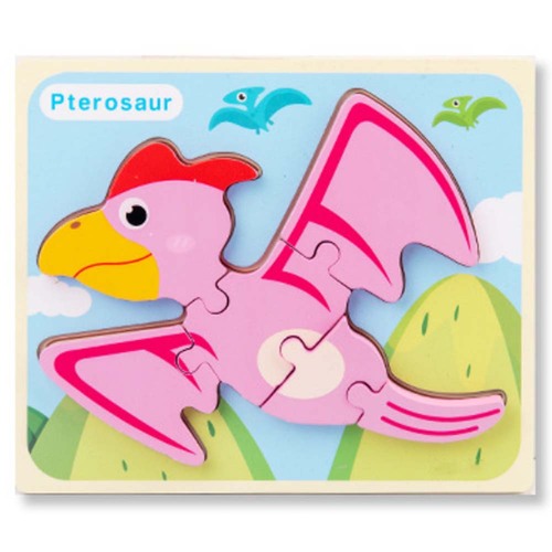 Puzzle din lemn 3D dinozaur Pterosaur cu 6 piese, 18x 15 cm