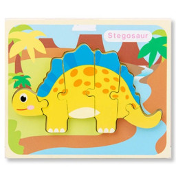 Puzzle din lemn 3D dinozaur Stegosaurus cu 6 piese, 18x 15 cm