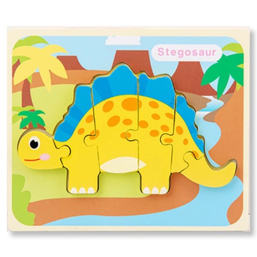 Puzzle din lemn 3D dinozaur Stegosaurus cu 6 piese, 18x 15 cm