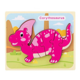 Puzzle din lemn 3D dinozaur Corythosaurus cu 7 piese, 15x 15 cm