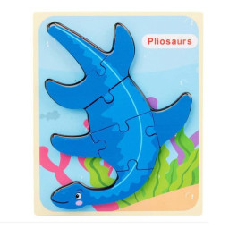 Puzzle din lemn 3D dinozaur Pliosaurus cu 7 piese, 18x 15 cm