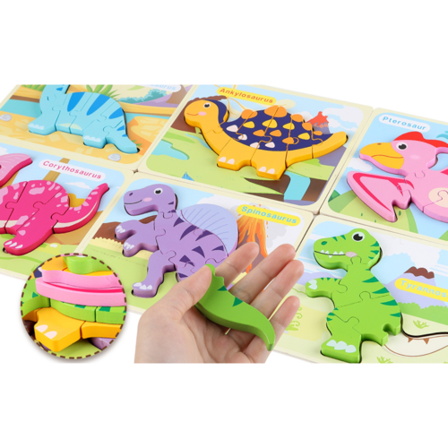 Puzzle din lemn 3D dinozaur Corythosaurus cu 7 piese, 15x 15 cm