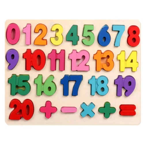 Puzzle din lemn, 3D cu cifre si simboluri matematice, 30 X 22.5 cm