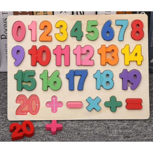 Puzzle din lemn, 3D cu cifre si simboluri matematice, 30 X 22.5 cm