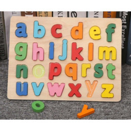 Puzzle din lemn, 3D cu litere mici-Invata Alfabetul, 30 X 22.5 cm