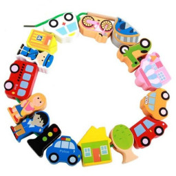Joc de insiruit din lemn cu masini si mijloace de transport