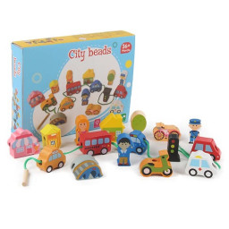 Joc de insiruit din lemn cu masini si mijloace de transport