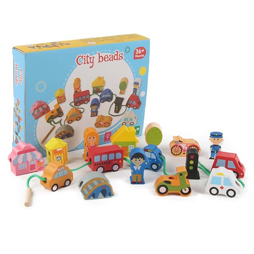 Joc de insiruit din lemn cu masini si mijloace de transport