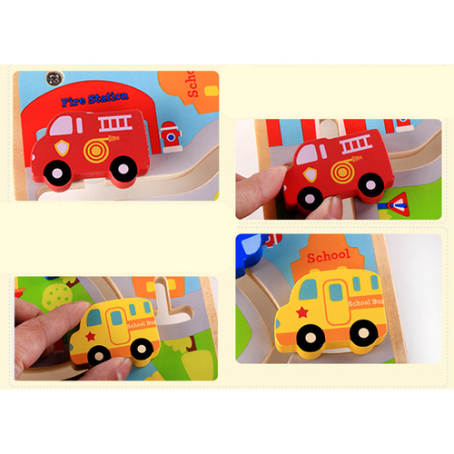 Joc din lemn Labirint cu piese 3D - Cursa masinilor