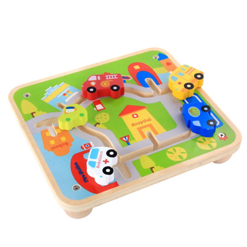 Joc din lemn Labirint cu piese 3D - Cursa masinilor