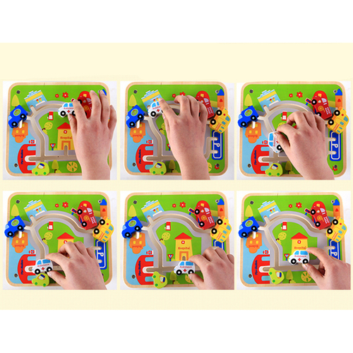 Joc din lemn Labirint cu piese 3D - Cursa masinilor