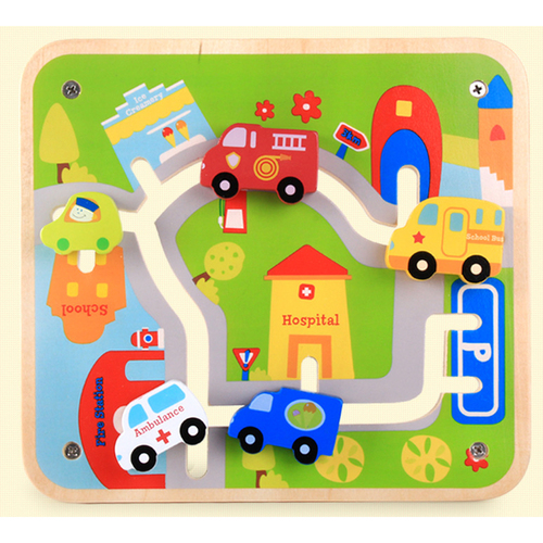 Joc din lemn Labirint cu piese 3D - Cursa masinilor