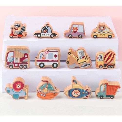 Joc Montessori de snuruit, Vehicule de transport, 12 piese