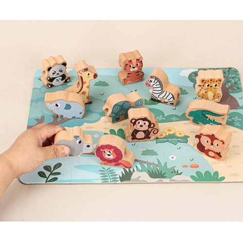 Joc Montessori de snuruit, Animalute salbatice, 12 piese