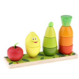 Joc stivuire din lemn 3 in 1 Turnul Fructelor Vesele
