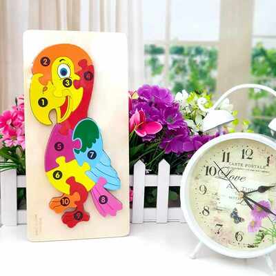 Jucarie educativa, puzzle lemn incastru, Papagal cu cifre,10 piese