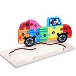 Jucarie educativa, puzzle lemn incastru, Masinuta cu cifre,10 piese
