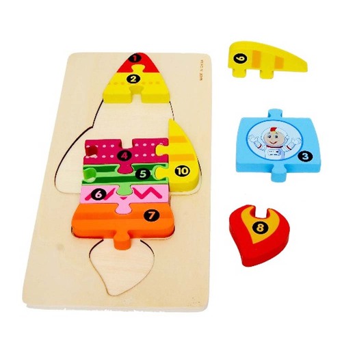 Jucarie educativa, puzzle lemn incastru, Racheta cu cifre,10 piese