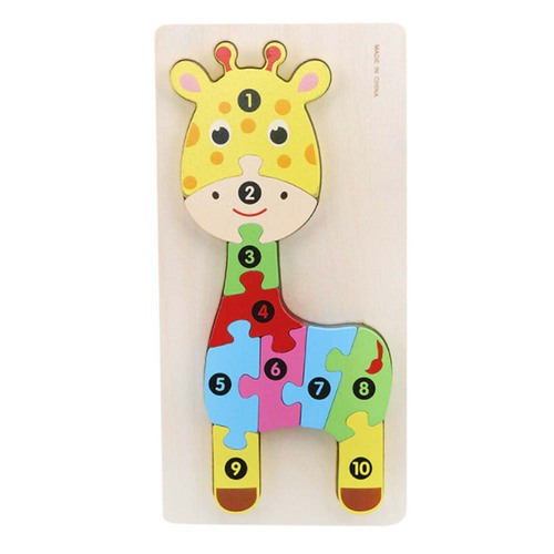 Jucarie educativa, puzzle lemn incastru, Girafa cu cifre, 10 piese