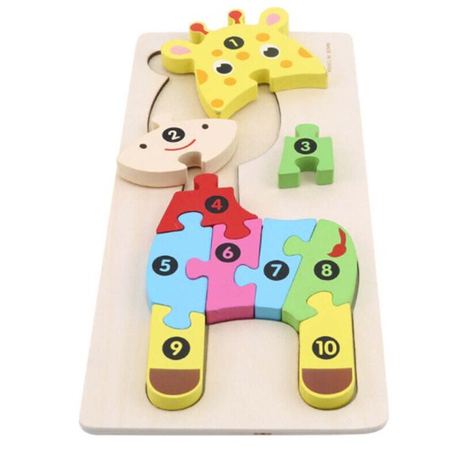 Jucarie educativa, puzzle lemn incastru, Girafa cu cifre, 10 piese