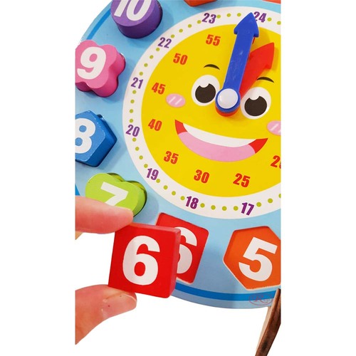 Ceas din lemn pentru copii, Puzzle Bear Clock cu forme geometrice