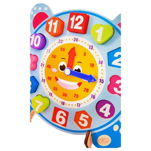 Ceas din lemn pentru copii, Puzzle Bear Clock cu forme geometrice