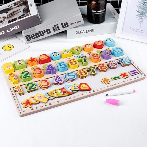 Tabla educativa Montessori 3 in 1 cu Cifre si Forme, 40 x 23