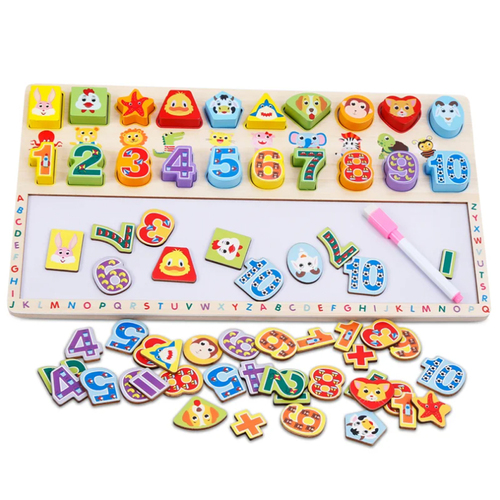 Tabla educativa Montessori 3 in 1 cu Cifre si Forme, 40 x 23